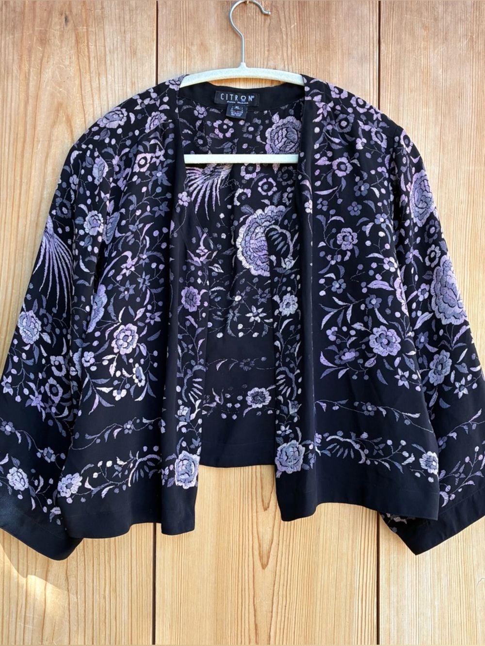 Citron Santa Monica Silk Floral Black  Wrap Top Sz XL